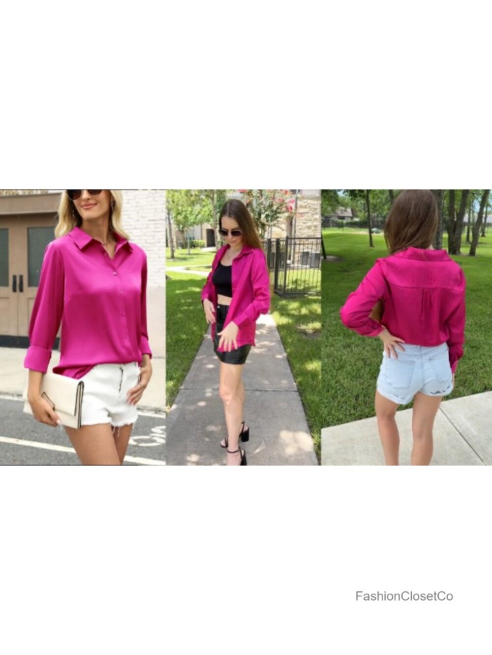 Satin Button Down Shirt Long Sleeve Blouse - Picture 6 of 6